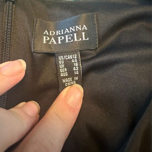 Adrianna Papell Black Sheath Dress Front Twist Ruching Long Sleeve 12 cocktail - Picture 6 of 7